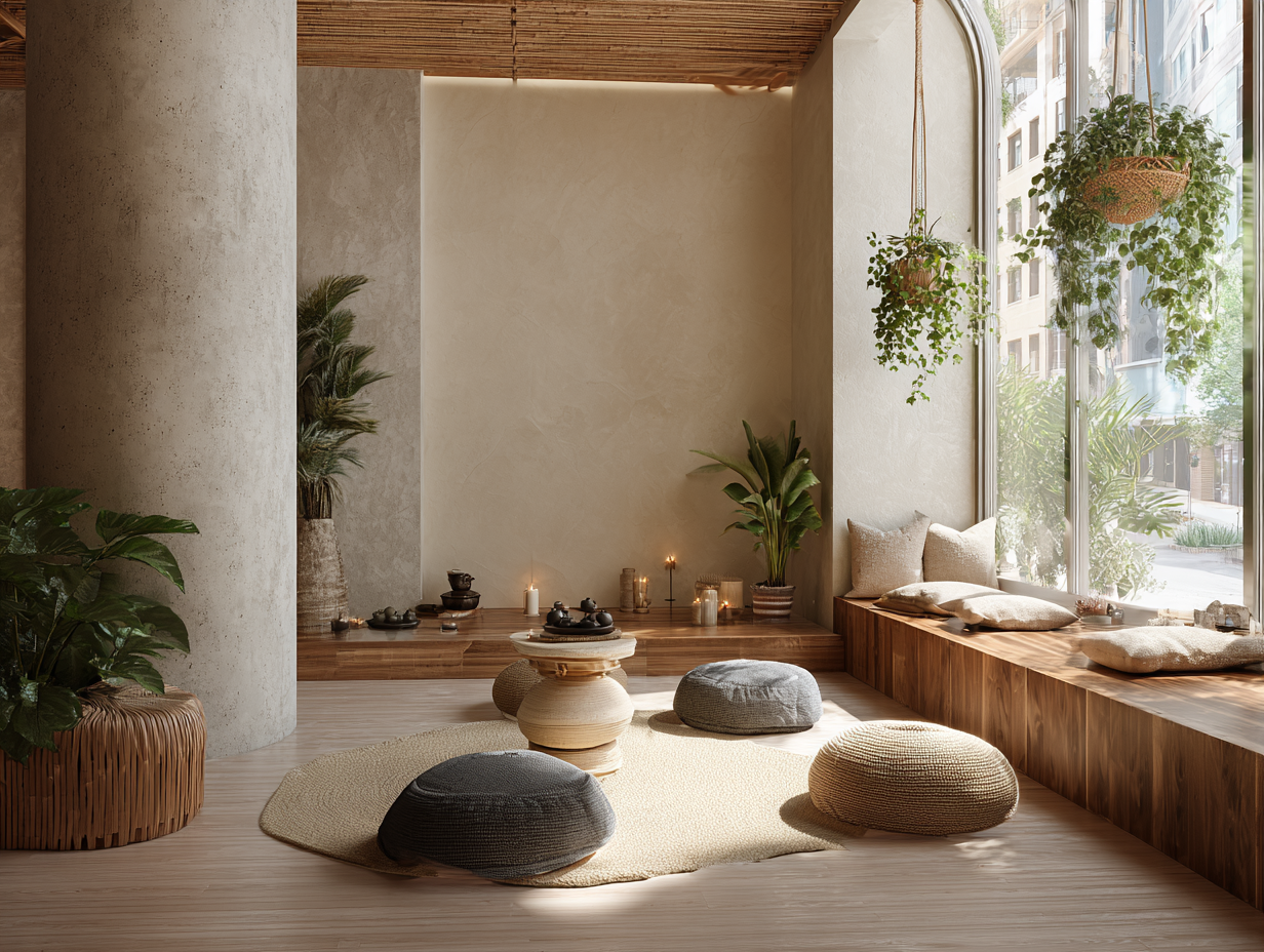 Спокійна атмосфера йога-залу з натуральними матеріалами